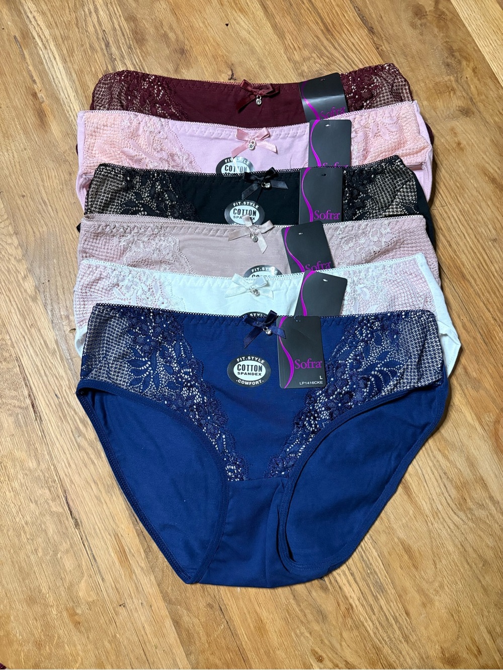 Sofra Lace-Trim Cotton Bikini Panty 6 piece pack